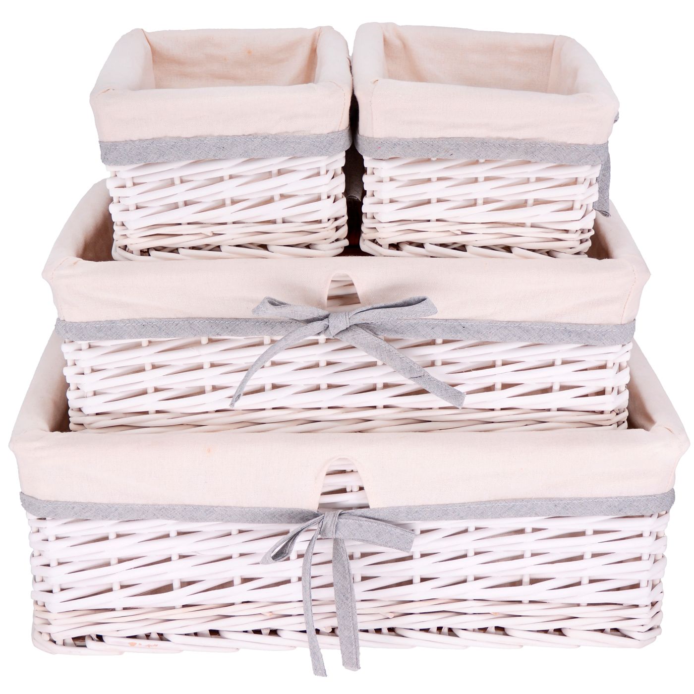 Set di 4 ceste portaoggetti in vimini bianco - Tessuto bianco