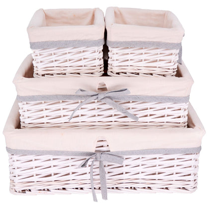 Set di 4 ceste portaoggetti in vimini bianco - Tessuto bianco