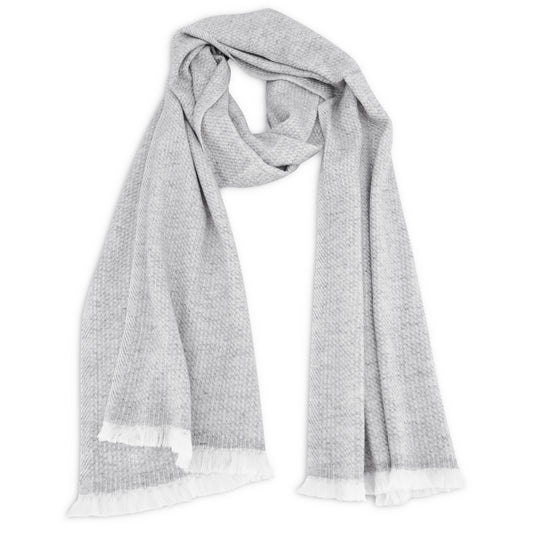 Sciarpa da uomo e donna in cashmere e lana 40 x 190 cm - Grigio argento / Bianco